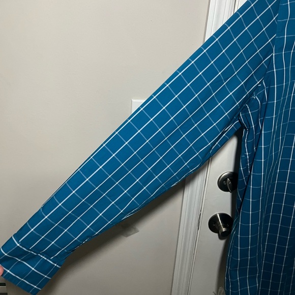 XLT NWOT Men's Chaps Teal and White Checkered Long-Sleeve Button Down Shirt - Picture 4 of 10